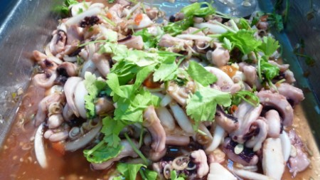 Spicy squid dish at Lao ITECC Food Court